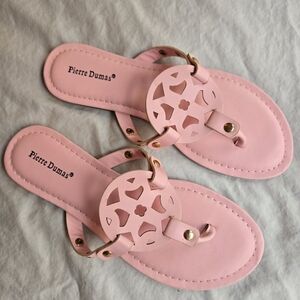 Pierre Dumas Limit 20 Thong Sandals Light Pink Leather Cutout - NWOB